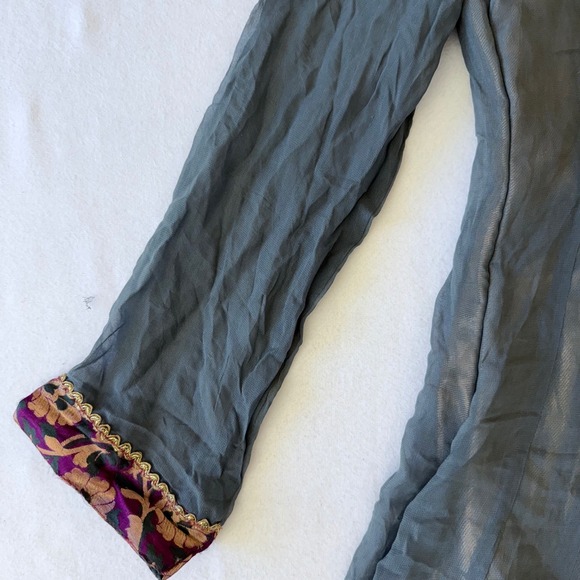 Vintage Indian Anarkali Long Tunic Dress Gray Magenta Beaded Embroidered Size 38 - Picture 7 of 16